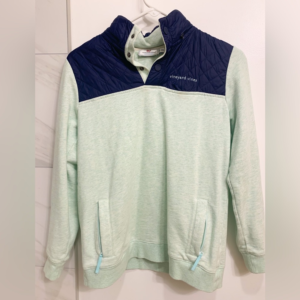 Vineyard Vines Women’s Quarter Zip Sweater| Aqua and Navy Blue| Size XXS